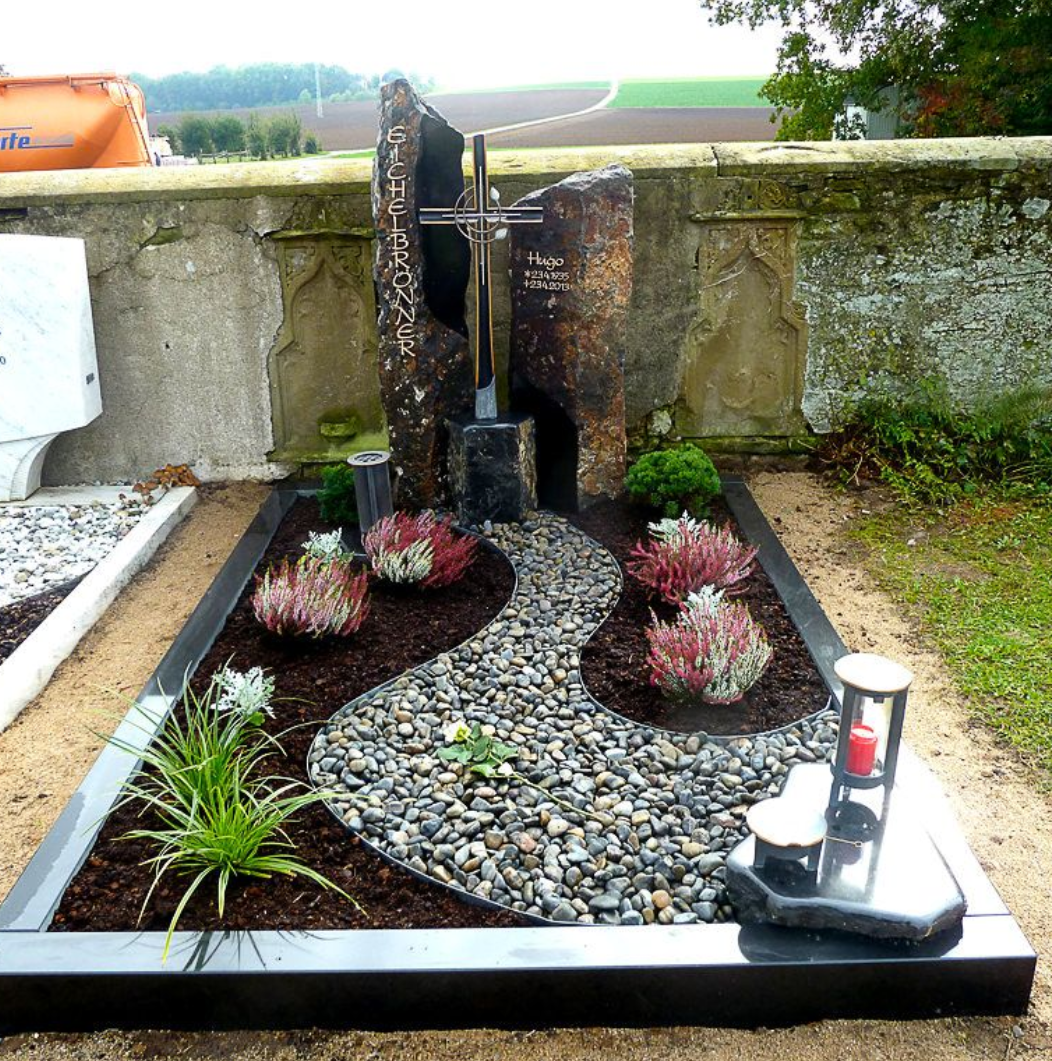 цветник с засыпкой из речной гальки